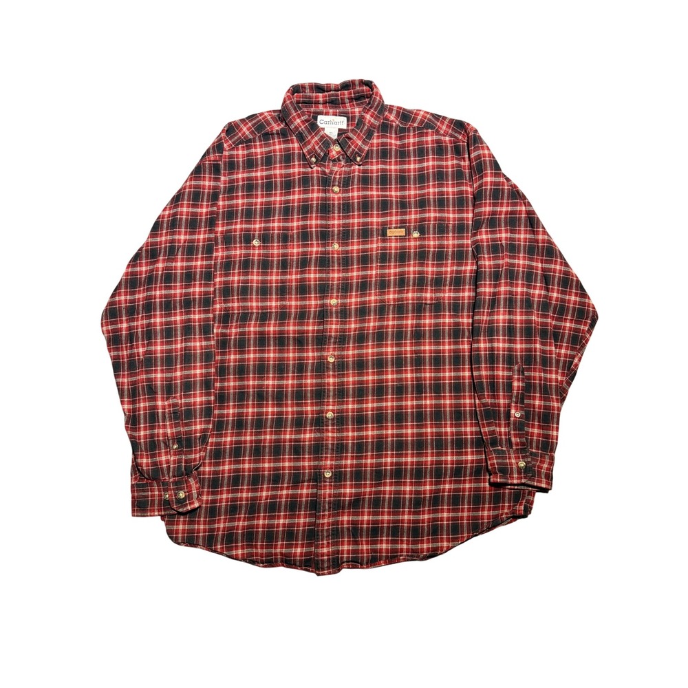 Carhartt XL Red Black Plaid Flannel Work Shirt